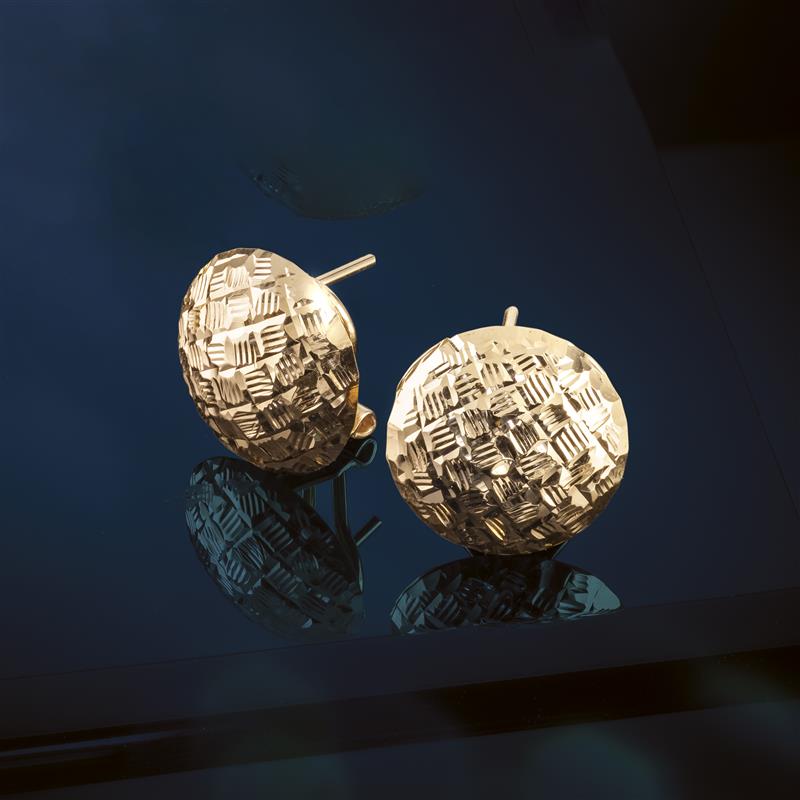 Italian-Made Button Diamond Cut Earrings